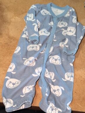 Baby Boys Lullaby Lane Blue Puppy Print Button Down Onesie Romper Size 0-6M